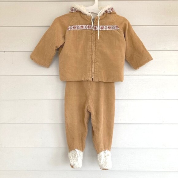 Danny Dare Vintage Courdoroy Nordic Sherpa Overalls & Jacket Set Baby L *read - Picture 1 of 10